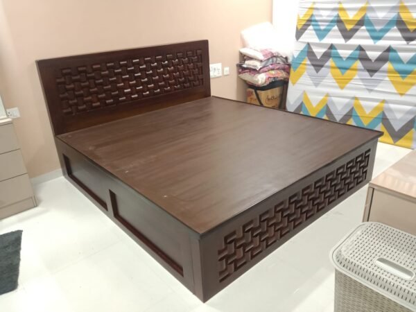 Teak wood queen size hydraulic cot chocolate design