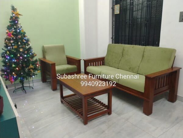 Heavy weight teak wood sofa with high back cushion