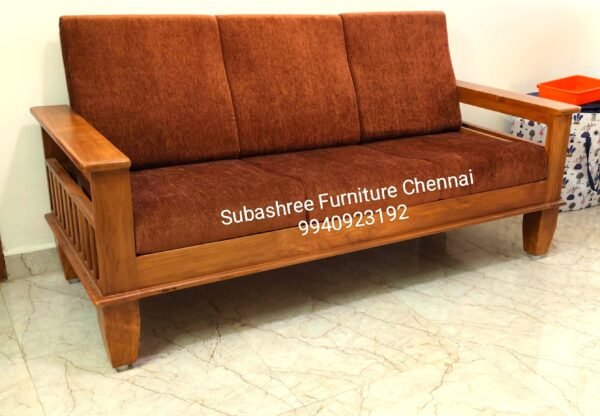 Teak wood sofa 3 seater news paper shelf model
