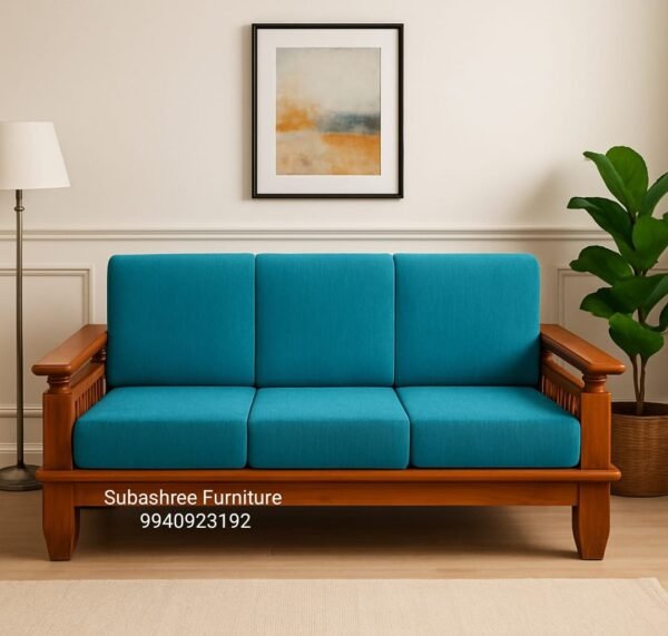 Teak wood sofa 3 seater ball handle sofa