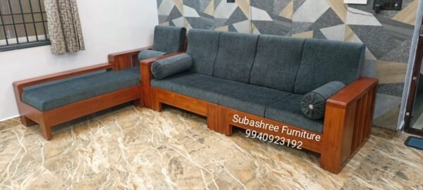 Teak grand look corner sofa with heavy cushins