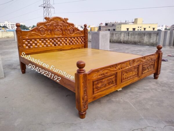 Teakwood carving cot queen size