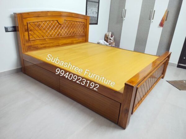 Teakwood cot queen groove design with storage one side