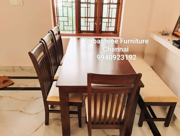 Elegant look dining table six seater with bench